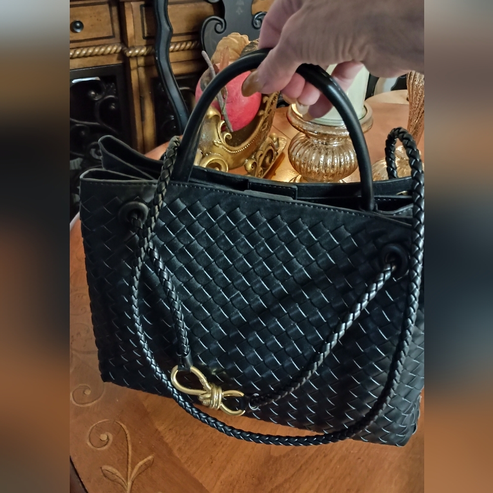 Black Real Leather Handbag.